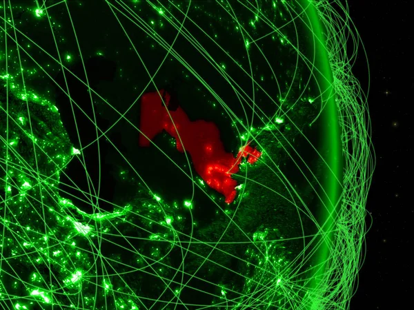 Ouzbékistan Sur Planète Verte Terre Avec Réseau Concept Connectivité Voyage — Photo