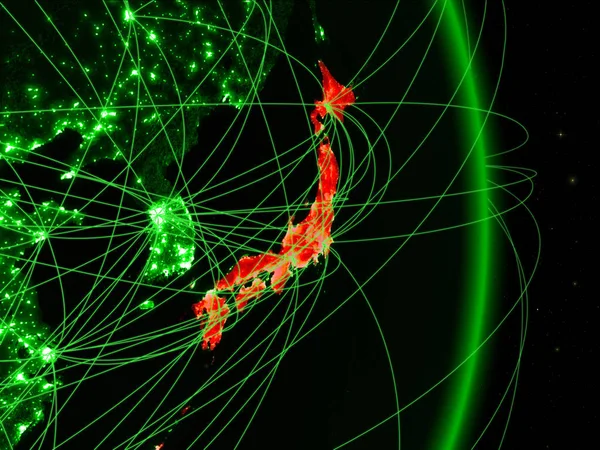 Japan Auf Dem Grünen Planeten Erde Mit Netzwerk Konzept Von — Stockfoto