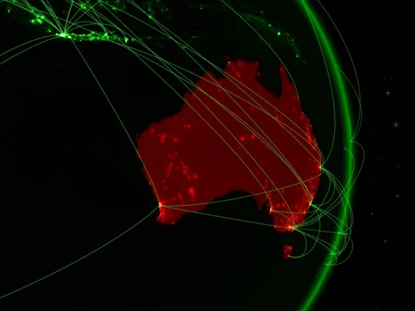 オーストラリア ネットワークで緑の惑星地球 旅行およびコミュニケーションの概念 イラスト Nasa から提供されたこのイメージの要素 — ストック写真