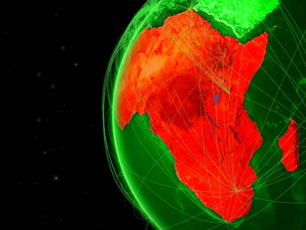 África Terra Verde Com Rede Que Representa Telecomunicações Internet Tráfego — Fotografia de Stock