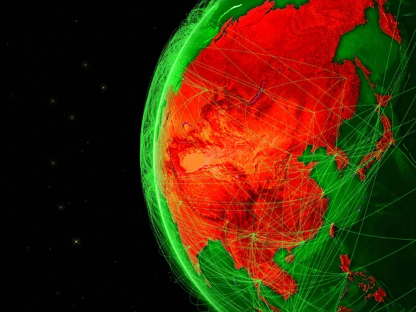 Asie Sur Terre Verte Avec Réseau Représentant Les Télécommunications Internet — Photo