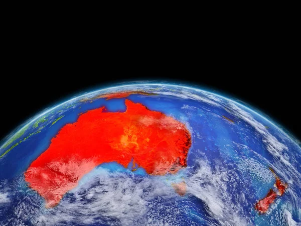 地球上的澳大利亚 非常详细的行星表面和云层 大陆以红色突出显示 美国宇航局提供的这张图片的元素 — 图库照片