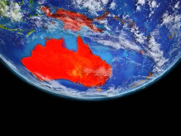 澳大利亚从太空上的行星地球模型 非常精细的行星表面和云层细节 大陆以红色突出显示 美国宇航局提供的这张图片的元素 — 图库照片