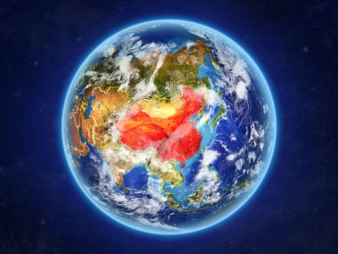 Çin'den alan. Ülke sınırları ve son derece yüksek detay gezegenin yüzey ve bulutlar Dünya gezegeni. 3D çizim. Nasa tarafından döşenmiş bu görüntü unsurları.