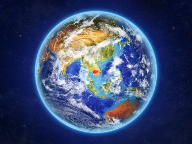 Kamboçya uzaydan. Ülke sınırları ve son derece yüksek detay gezegenin yüzey ve bulutlar Dünya gezegeni. 3D çizim. Nasa tarafından döşenmiş bu görüntü unsurları.