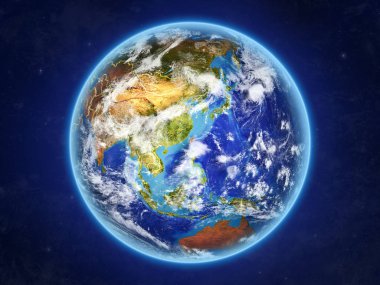 Tayvan uzaydan. Ülke sınırları ve son derece yüksek detay gezegenin yüzey ve bulutlar Dünya gezegeni. 3D çizim. Nasa tarafından döşenmiş bu görüntü unsurları.