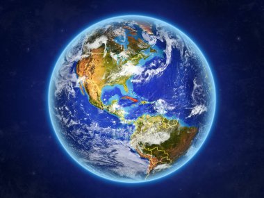 Küba'dan alan. Ülke sınırları ve son derece yüksek detay gezegenin yüzey ve bulutlar Dünya gezegeni. 3D çizim. Nasa tarafından döşenmiş bu görüntü unsurları.