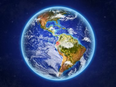 Uzaydan gelen Ekvador. Ülke sınırları ve son derece yüksek detay gezegenin yüzey ve bulutlar Dünya gezegeni. 3D çizim. Nasa tarafından döşenmiş bu görüntü unsurları.
