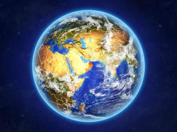 Oman Vanuit Ruimte Planeet Aarde Met Landsgrenzen Extreem Hoge Detail — Stockfoto