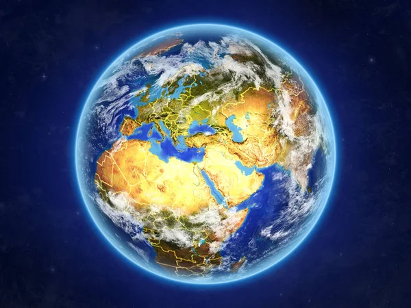 Aus Dem All Planet Erde Mit Ländergrenzen Und Extrem Hoher — Stockfoto