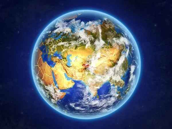 Tajiquistão Espaço Planeta Terra Com Fronteiras País Detalhes Extremamente Elevados — Fotografia de Stock