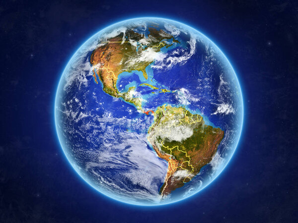 Panama from space. Planet Earth with country borders and extremely high detail of planet surface and clouds. 3D illustration. Elements of this image furnished by NASA.