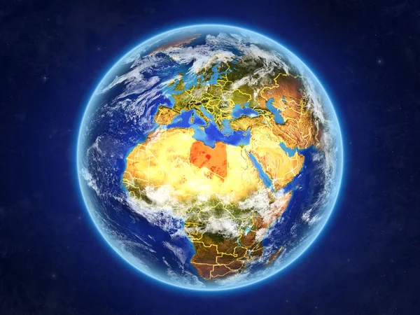 Libië Vanuit Ruimte Planeet Aarde Met Landsgrenzen Extreem Hoge Detail — Stockfoto