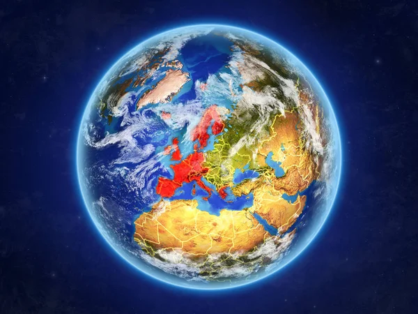 Västra Europa Från Rymden Planetjorden Med Landsgränser Och Extremt Hög — Stockfoto