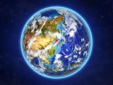 Kore uzaydan. Ülke sınırları ve son derece yüksek detay gezegenin yüzey ve bulutlar Dünya gezegeni. 3D çizim. Nasa tarafından döşenmiş bu görüntü unsurları.