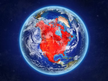 NAFTA ülkeleri uzaydan. Ülke sınırları ve son derece yüksek detay gezegenin yüzey ve bulutlar Dünya gezegeni. 3D çizim. Nasa tarafından döşenmiş bu görüntü unsurları.