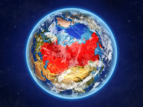 Former Soviet Union from space. Planet Earth with country borders and extremely high detail of planet surface and clouds. 3D illustration. Elements of this image furnished by NASA.
