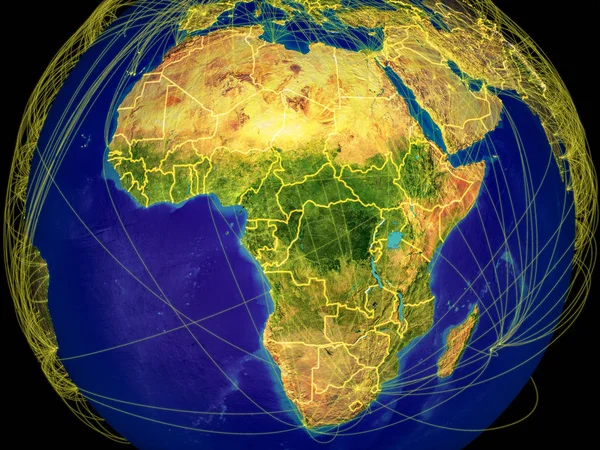 Africa Dallo Spazio Sulla Terra Con Confini Nazionali Linee Che — Foto Stock