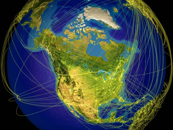 Nordamerika Från Rymden Jorden Med Landsgränser Och Linjer Som Representerar — Stockfoto