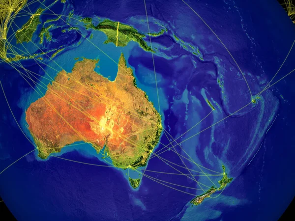 Australien Fra Rummet Jorden Med Landegrænser Linjer Der Repræsenterer International - Stock-foto