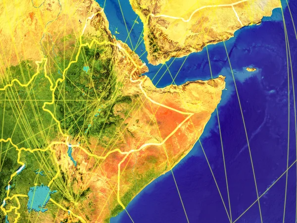 Corno Africa Dallo Spazio Sulla Terra Con Confini Nazionali Linee — Foto Stock