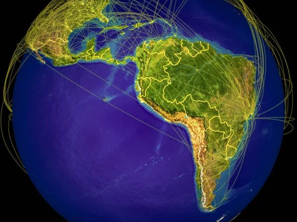 Latin America Space Earth Country Borders Lines Representing International Communication — Stock Photo, Image