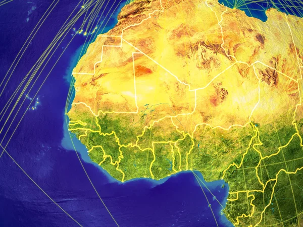 Africa Occidentale Dallo Spazio Sulla Terra Con Confini Nazionali Linee — Foto Stock