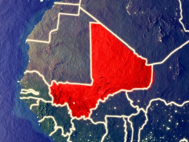 Mali gece dünyanın uzaydan. Parlak şehir ışıkları ile plastik gezegen yüzeyinin çok ince ayrıntı. 3D çizim. Nasa tarafından döşenmiş bu görüntü unsurları.