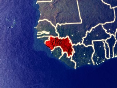 Gine gece dünyanın uzaydan. Parlak şehir ışıkları ile plastik gezegen yüzeyinin çok ince ayrıntı. 3D çizim. Nasa tarafından döşenmiş bu görüntü unsurları.