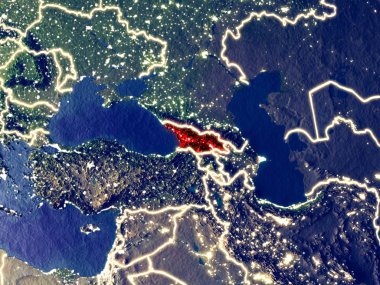 Georgia gece dünyanın uzaydan. Parlak şehir ışıkları ile plastik gezegen yüzeyinin çok ince ayrıntı. 3D çizim. Nasa tarafından döşenmiş bu görüntü unsurları.