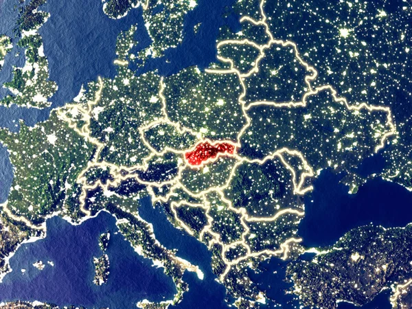 Die Slowakei Ist Nachts Aus Dem All Auf Der Erde — Stockfoto