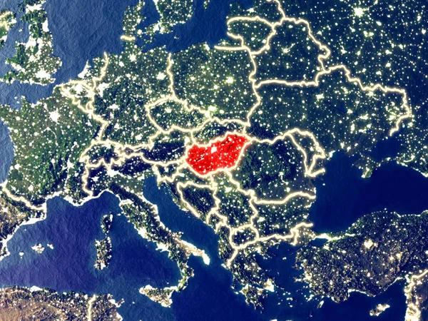 Венгрия Космоса Земле Ночью Тонкая Деталь Пластиковой Поверхности Планеты Яркими — стоковое фото