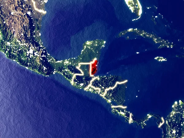 Belice Desde Espacio Tierra Por Noche Detalle Muy Fino Superficie — Foto de Stock