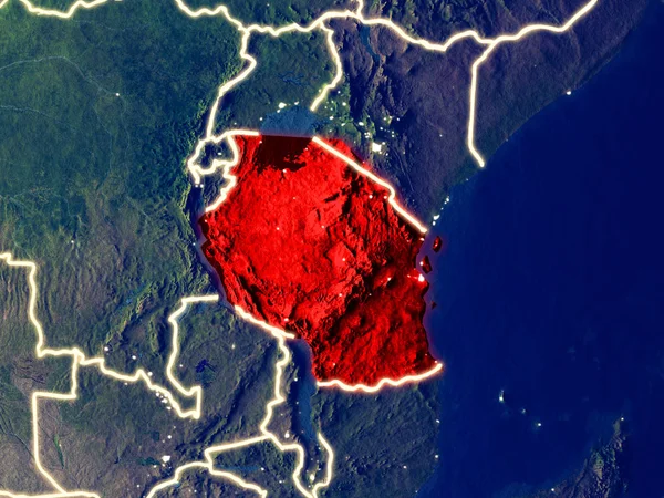 Tanzania Desde Espacio Tierra Por Noche Detalle Muy Fino Superficie — Foto de Stock