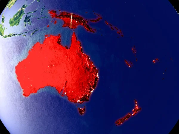 Australia Desde Espacio Tierra Por Noche Detalle Muy Fino Superficie — Foto de Stock