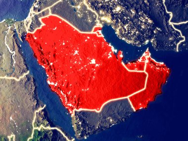 Ccasg ülkeler geceleri dünyanın uzaydan. Parlak şehir ışıkları ile plastik gezegen yüzeyinin çok ince ayrıntı. 3D çizim. Nasa tarafından döşenmiş bu görüntü unsurları.