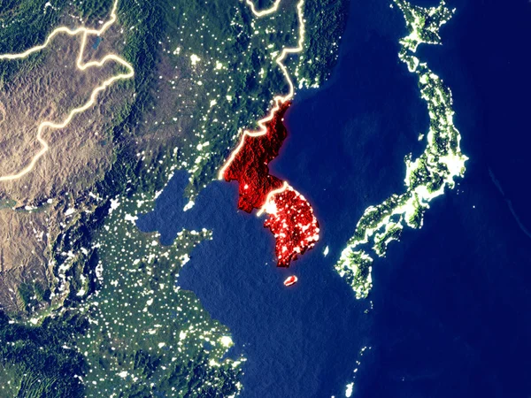 Korea Aus Dem All Auf Der Erde Der Nacht Sehr — Stockfoto