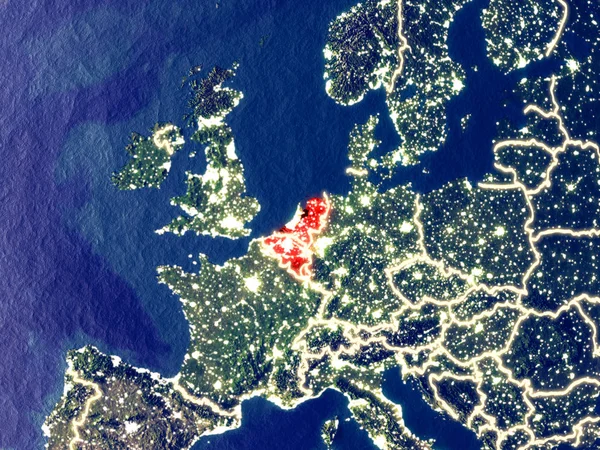 Benelux Unii Miejsca Ziemi Nocy Bardzo Drobnych Szczegółów Powierzchni Planety — Zdjęcie stockowe
