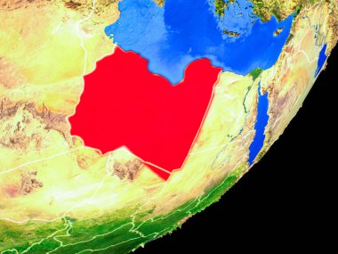 Libya Planet Earth ülke sınırları ve son derece detaylı gezegenin yüzeyi ile. 3D çizim. Nasa tarafından döşenmiş bu görüntü unsurları.