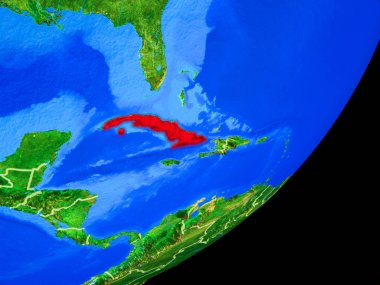 Planet Earth ülke sınırları ve son derece detaylı gezegenin yüzeyi ile Küba. 3D çizim. Nasa tarafından döşenmiş bu görüntü unsurları.