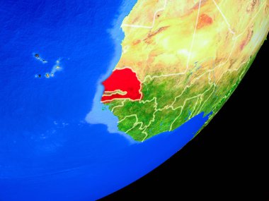 Senegal Planet Earth ülke sınırları ve son derece detaylı gezegenin yüzeyi ile. 3D çizim. Nasa tarafından döşenmiş bu görüntü unsurları.