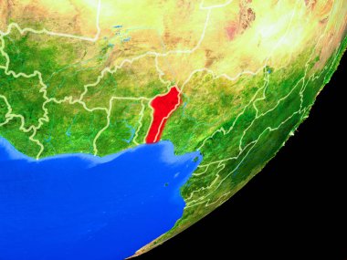 Benin Planet Earth ülke sınırları ve son derece detaylı gezegenin yüzeyi ile. 3D çizim. Nasa tarafından döşenmiş bu görüntü unsurları.