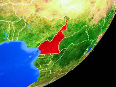 Kamerun Planet Earth ülke sınırları ve son derece detaylı gezegenin yüzeyi ile. 3D çizim. Nasa tarafından döşenmiş bu görüntü unsurları.