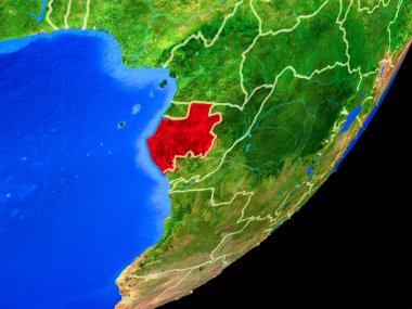 Gabon Planet Earth ülke sınırları ve son derece detaylı gezegenin yüzeyi ile. 3D çizim. Nasa tarafından döşenmiş bu görüntü unsurları.
