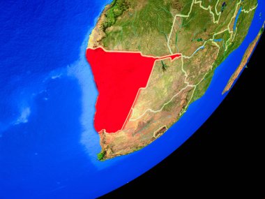 Namibya Planet Earth ülke sınırları ve son derece detaylı gezegenin yüzeyi ile. 3D çizim. Nasa tarafından döşenmiş bu görüntü unsurları.
