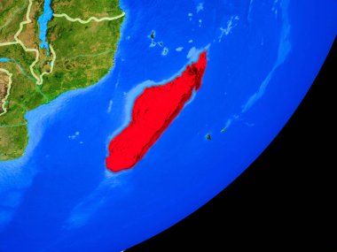 Madagaskar Planet Earth ülke sınırları ve son derece detaylı gezegenin yüzeyi ile. 3D çizim. Nasa tarafından döşenmiş bu görüntü unsurları.