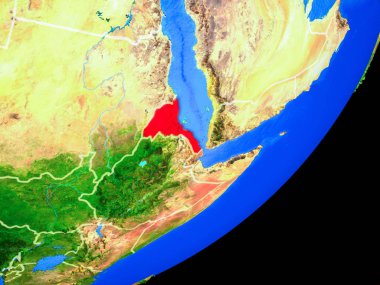 Eritre Planet Earth ülke sınırları ve son derece detaylı gezegenin yüzeyi ile. 3D çizim. Nasa tarafından döşenmiş bu görüntü unsurları.