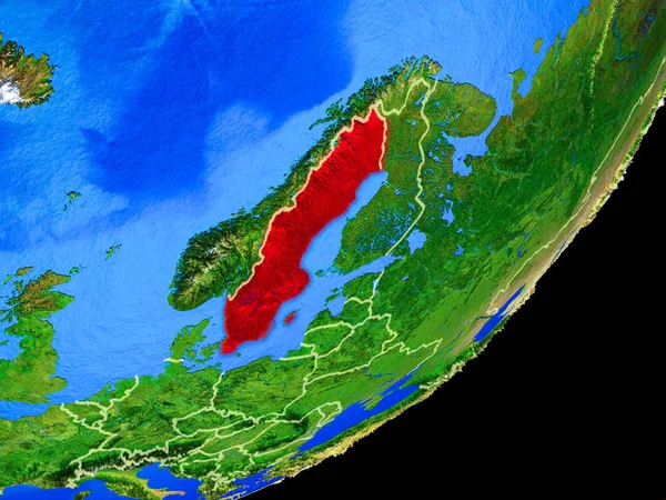 Zweden Planeet Aarde Met Landsgrenzen Zeer Gedetailleerde Planeet Oppervlak Illustratie — Stockfoto