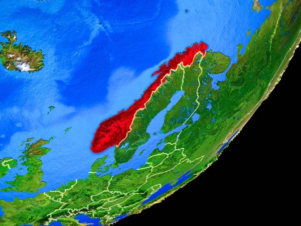Norveç Planet Earth ülke sınırları ve son derece detaylı gezegenin yüzeyi ile. 3D çizim. Nasa tarafından döşenmiş bu görüntü unsurları.