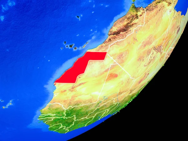 Западная Сахара Планете Земля Границами Страны Подробной Поверхностью Планеты Иллюстрация — стоковое фото